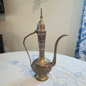 Vintage Middle Eastern Brass Tea Pot Pitcher